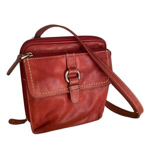Fossil VINTAGE Handbag Red Leather CROSSBODY ORGANIZER Multi Pocket Y2K